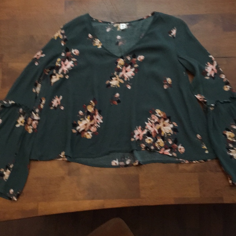 BP Flowing Floral V-Neck Long Sleeve  Top